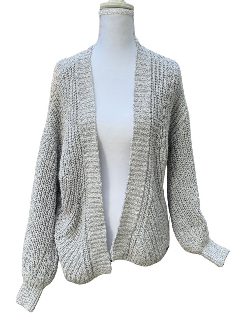 Abercrombie & Fitch Women's M Open Knit Cardigan Light Gray Chunky Cozy